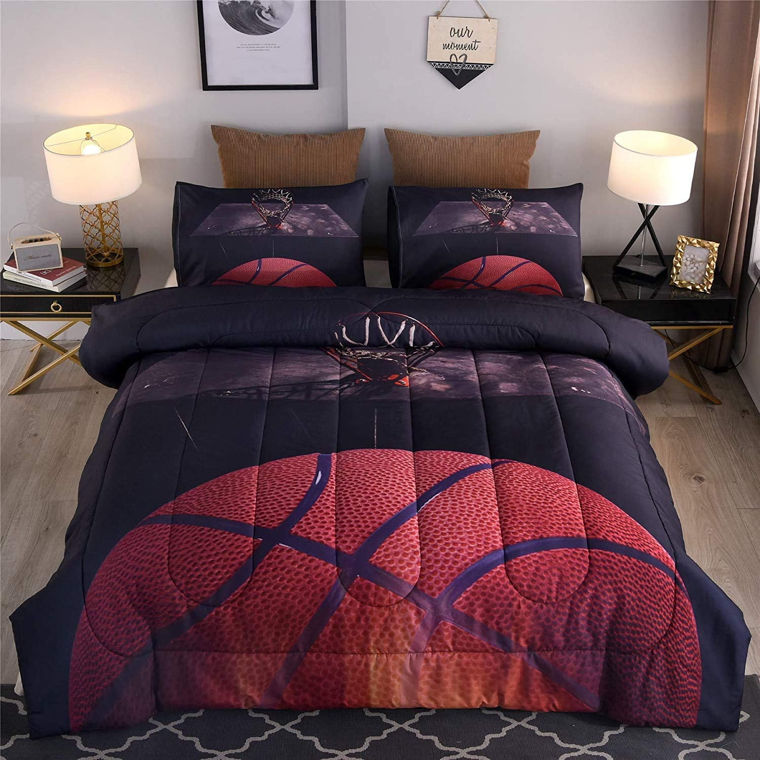 Btargot Basketball Fire Court Comforter Sets Twin for Boys Teens,3D Sports Bedding,Soft Microfiber Reversible Quilt with 2 Matching Pillow Shams Btargot Basketball Fire Court Comforter Sets Twin for Boys Teens,3D Sports Bedding,Soft Microfiber Reversible Quilt with 2 Matching Pillow Shams